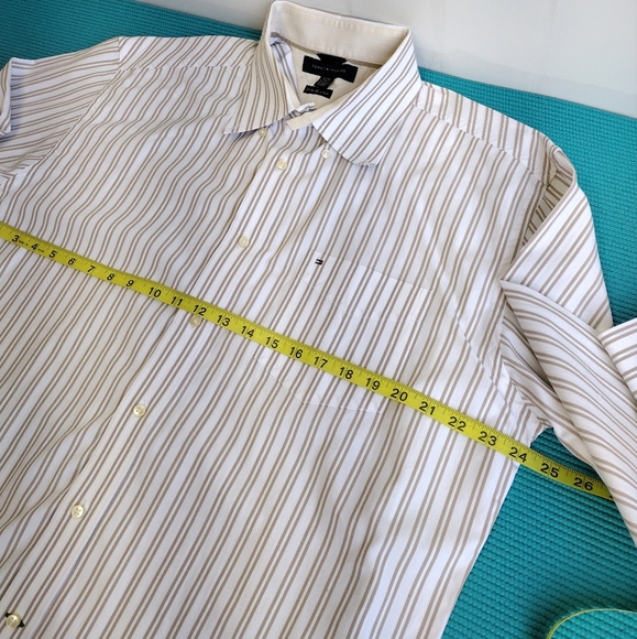 Tommy Hilfiger 80's Two Ply Cotton Men's Tan/White Striped Shirt XL - Picture 4 of 8